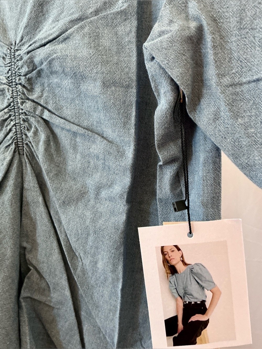 Nation LTD Cecily Blue Chambray Puff Sleeve Organic Cotton Top S - Picture 9 of 14